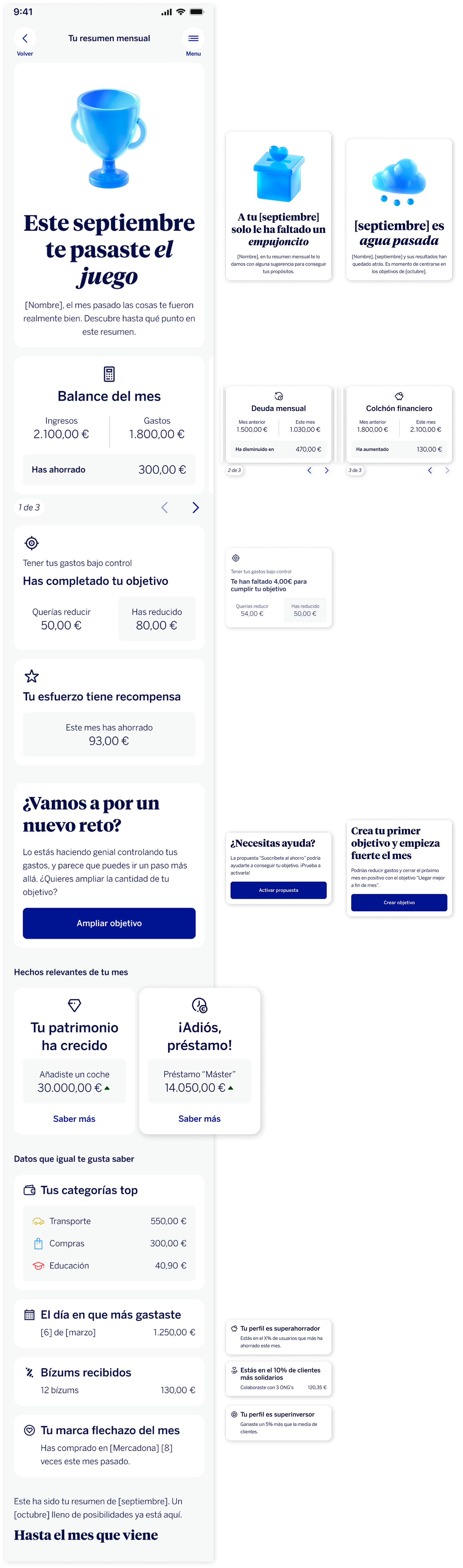 Pantalla de la app BBVA — Resumen mensual